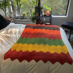 Throw Blanket Afghan Decorative Knitted Bedding Fall Zigzag Boho Hippie Sofa